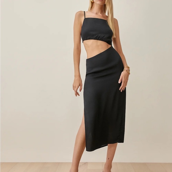 Reformation Black Cut Out Slit Midi Dress - Picture 2 of 3